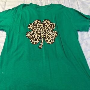 Green St Patrick’s Shirt with Leopard Print Clover